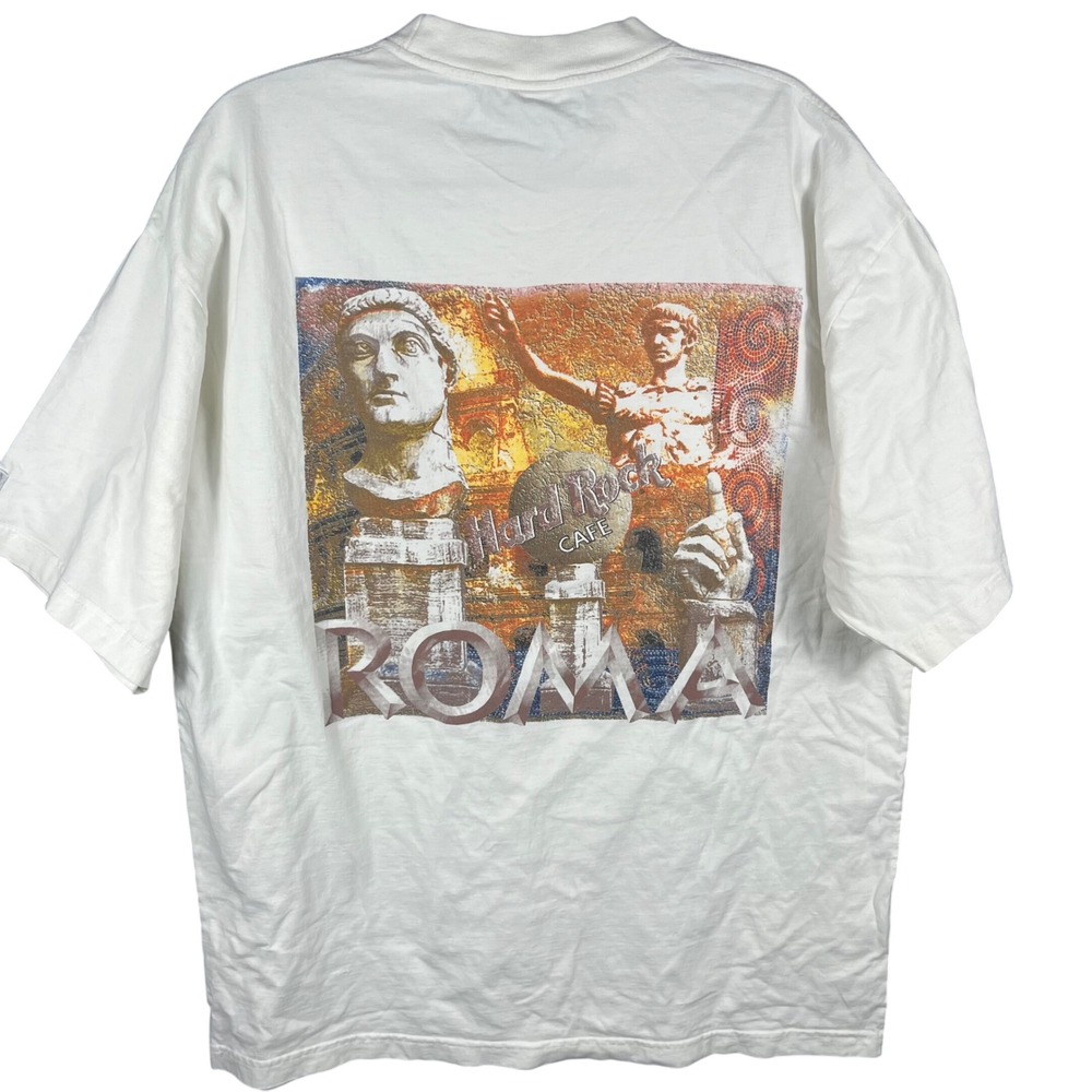 Hard Rock Cafe Rome T-Shirt Mens XL White Graphic Heavy Tee Vintage Italy